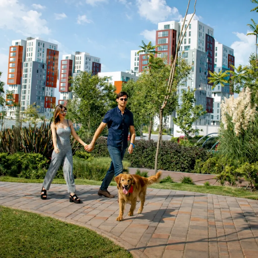 Paseo relajado en el parque urbano