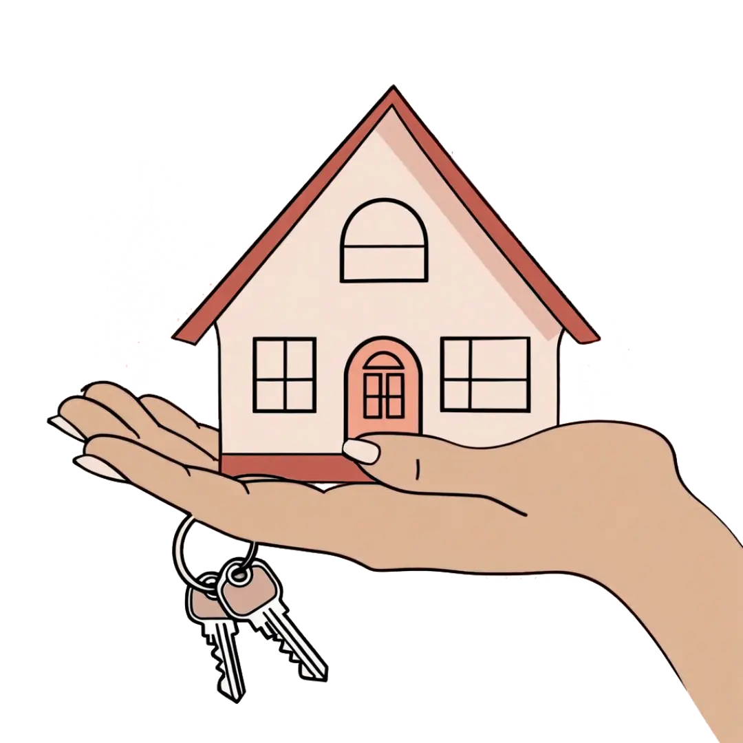 Una mano femeninda está sosteniendo una casa miniatura con una llave